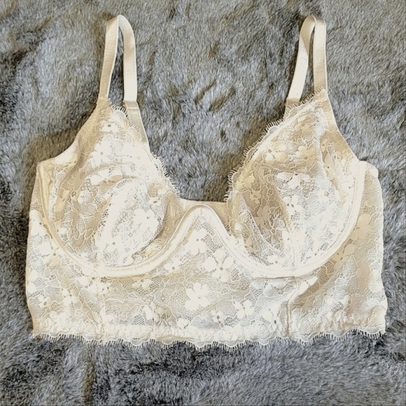 Victoria's Secret Dream Angels 34D Ivory Floral Lace Longline Bra - Picture 2 of 8